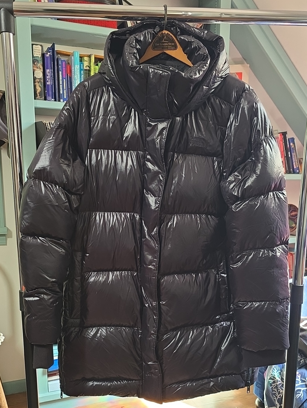 The North Face Women's Black Shiny Puffer Coat with Hood